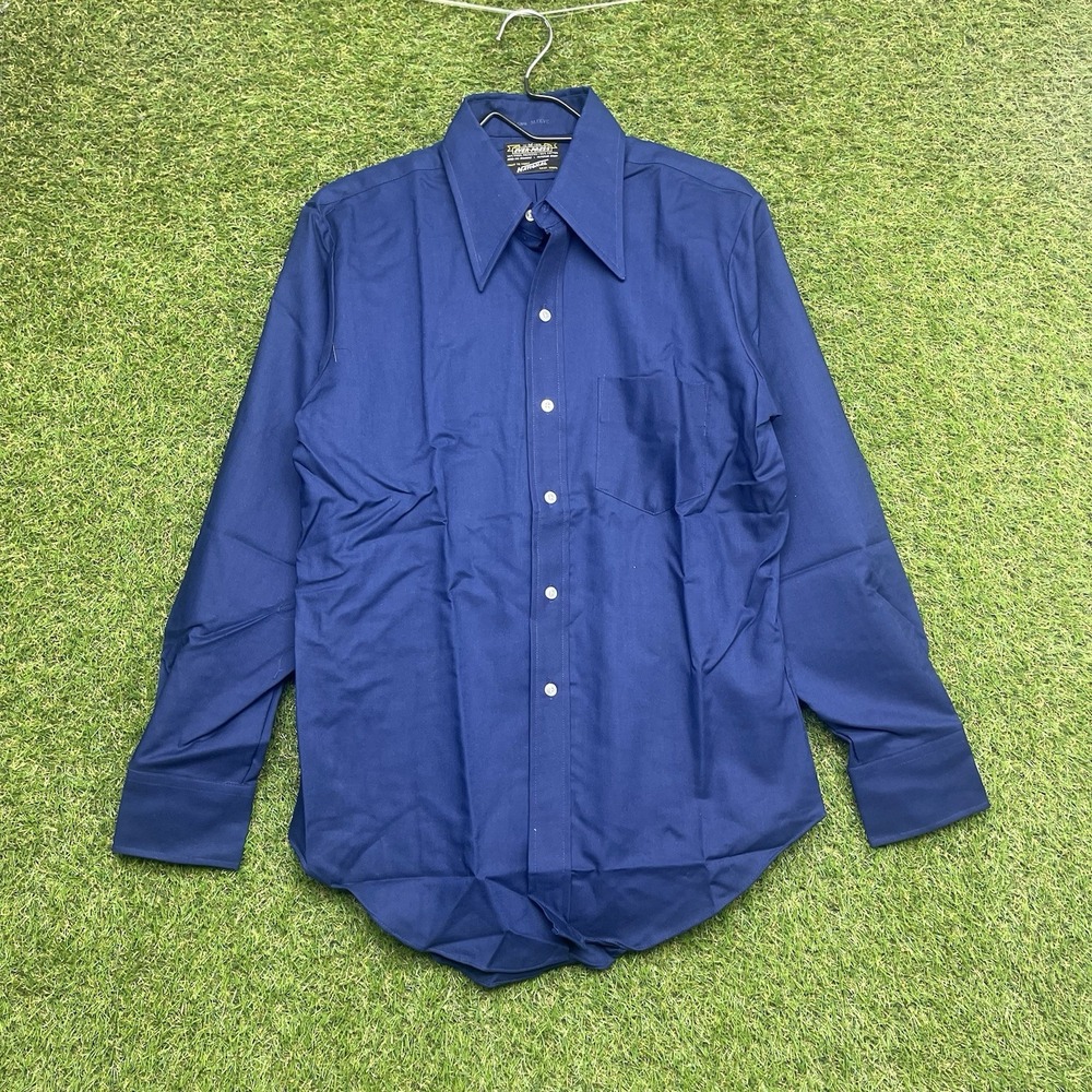 Vintage 70s National Button Up Shirt Mens Medium Ever Press Poly Cotton Blue NWT